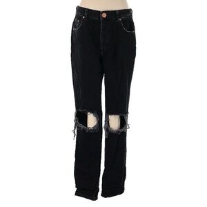 OneTeaspoon Straight Leg Distressed Knee Jeans in Black